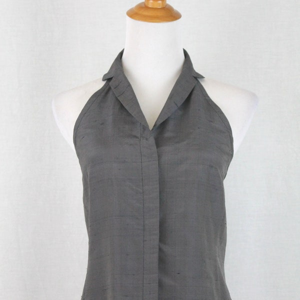 Vintage Banana Republic Gray Silk Shantong Halter Top 1990s 1940s Inspired