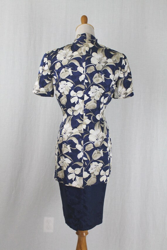 Vintage Adrianna Papell Blue Floral Silk Peplum S… - image 5