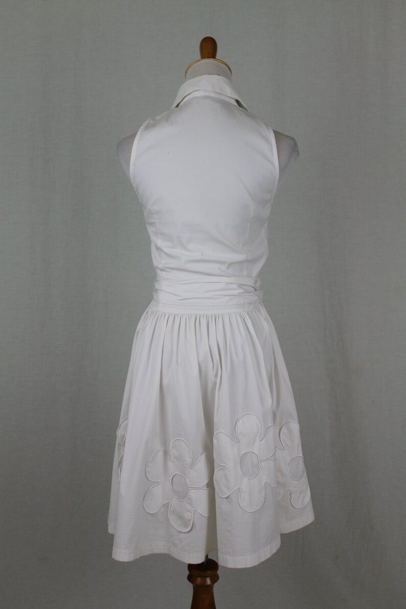 Vintage Walter Voulaz Italy Sleeveless White Stretch Cotton Retro Shirtwaist Dress 40 4