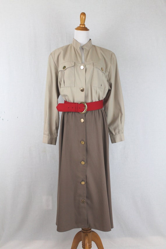 Vintage ORVIS Khaki Belted Safari Dress Size Size… - image 1