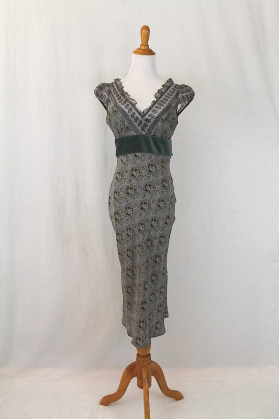 Tracy Reese Vintage 1930s Inspired Green Bias Cut 