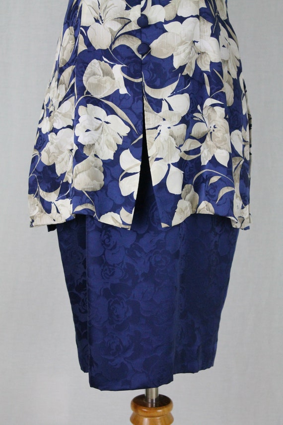 Vintage Adrianna Papell Blue Floral Silk Peplum S… - image 9