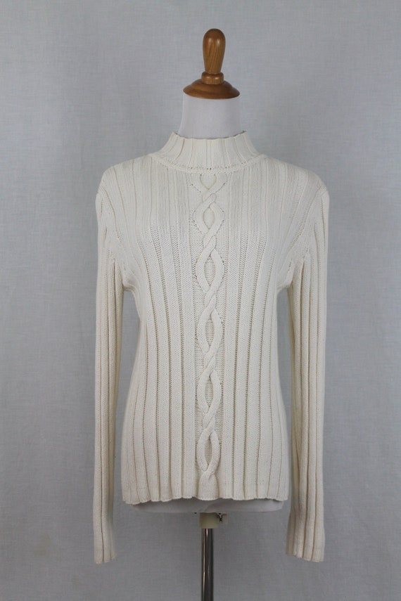 Vintage Liz Claiborne Ribbed Cotton Cable Sweater 