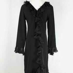 DAVID HAYES Black Silk Ruffled Dress Small 6 Vintage 1970s couture