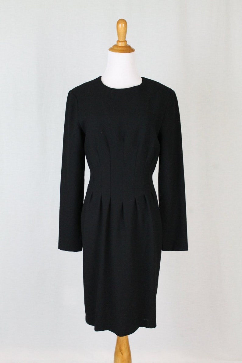 Vintage LAURA ASHLEY Black Wool Long Sleeved Sheath Dress Made in England USA Sz 4 image 3