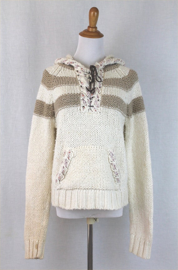 Vintage FREE PEOPLE 100% Cotton Chunky Knit Hoodie