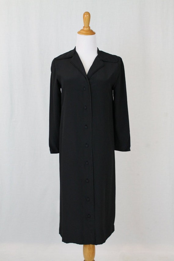 Bill Blass Black Silk Mid-Calf Coat Dress Button F