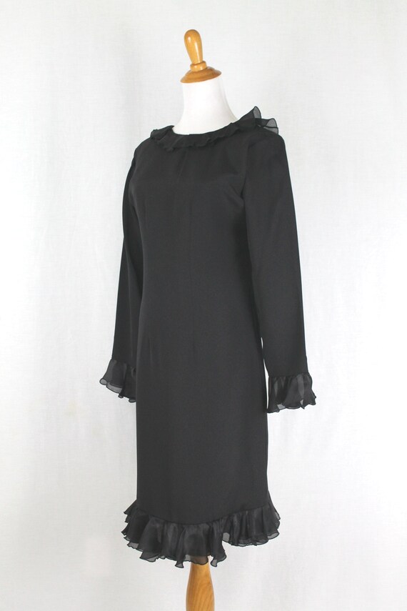Vintage DAVID HAYES Ruffled Black Silk Shift Dres… - image 4
