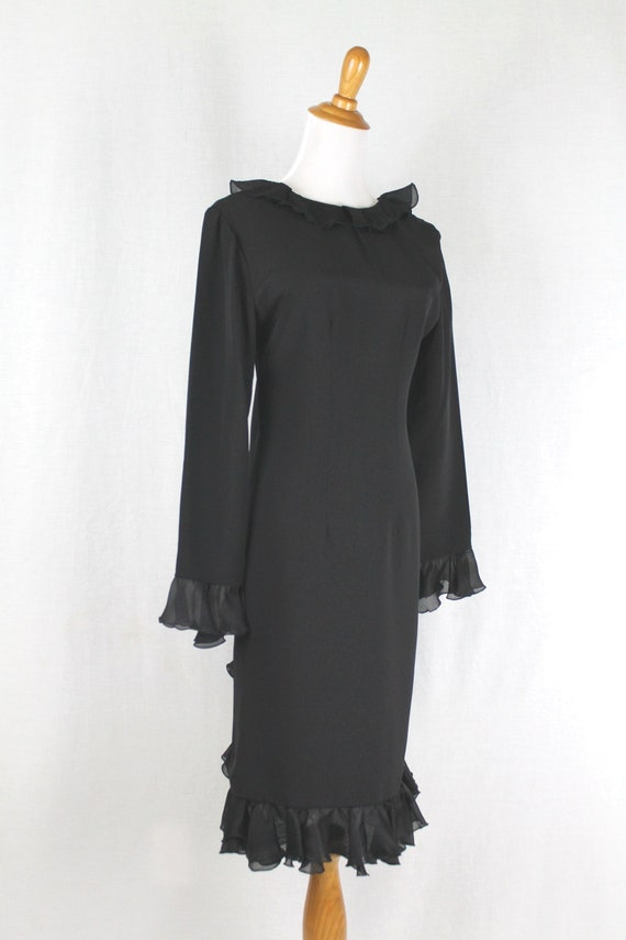 Vintage DAVID HAYES Ruffled Black Silk Shift Dres… - image 3