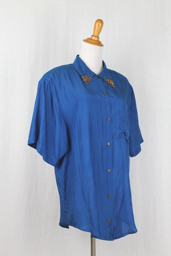 Vintage Carole Little Beaded Turquoise Blue Silk … - image 3