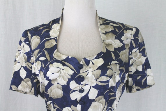 Vintage Adrianna Papell Blue Floral Silk Peplum S… - image 7
