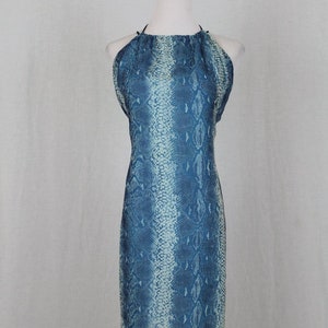 Max Studio Blue Crossback Backless Slip Dress High Neck Halter Apron Dress 1998 Y2k Petite Medium Small
