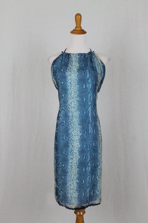 Y2K Blue Python Print Halter Dress - Max Studio B… - image 1