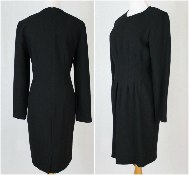 Vintage LAURA ASHLEY Black Wool Long Sleeved Sheath Dress Made in England USA Sz 4 image 2