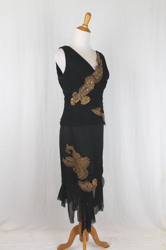 Adrianna Papell Beaded Black Silk Chiffon and lac… - image 3