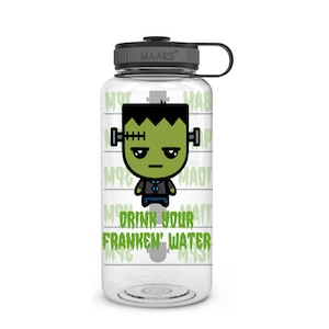 Drink Your Franken Water | Frankenstein Water Bottle Tracker | Motivational Water Bottle | BPA Free | Classic Horror Movie Gifts | Halloween