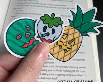 Summerween Fruit Vinyl Sticker | Kawaii Goth Strawberry, Pineapple, Watermelon | Bookish Merch & Things for Reader, Librarian, Bookworm