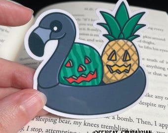 Black Flamingo Pool Float Sticker | Kawaii Goth Pineapple, Watermelon | Bookish Merch & Things for Reader, Librarian, Bookworm, Summerween