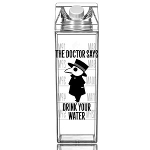 Doctor Says Drink Your Water Milk Carton | 32Oz Plague Dr Motivational Water Bottle Tracker | Horror Movie Gifts | Goth Creepy Cute