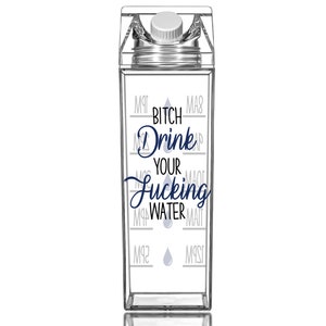 Bitch Drink Your Fucking Water Milk Carton | 32Oz Customizable Motivational Water Bottle Tracker | Horror Movie Gifts | Goth Cute Funny