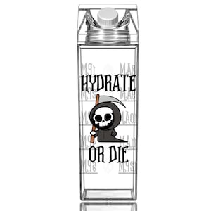Carton de lait hydratant ou moulant | Tracker motivant de bouteille d'eau Grim Reaper de 32 oz | Cadeaux de films d'horreur | Gothique effrayant mignon personnalisable