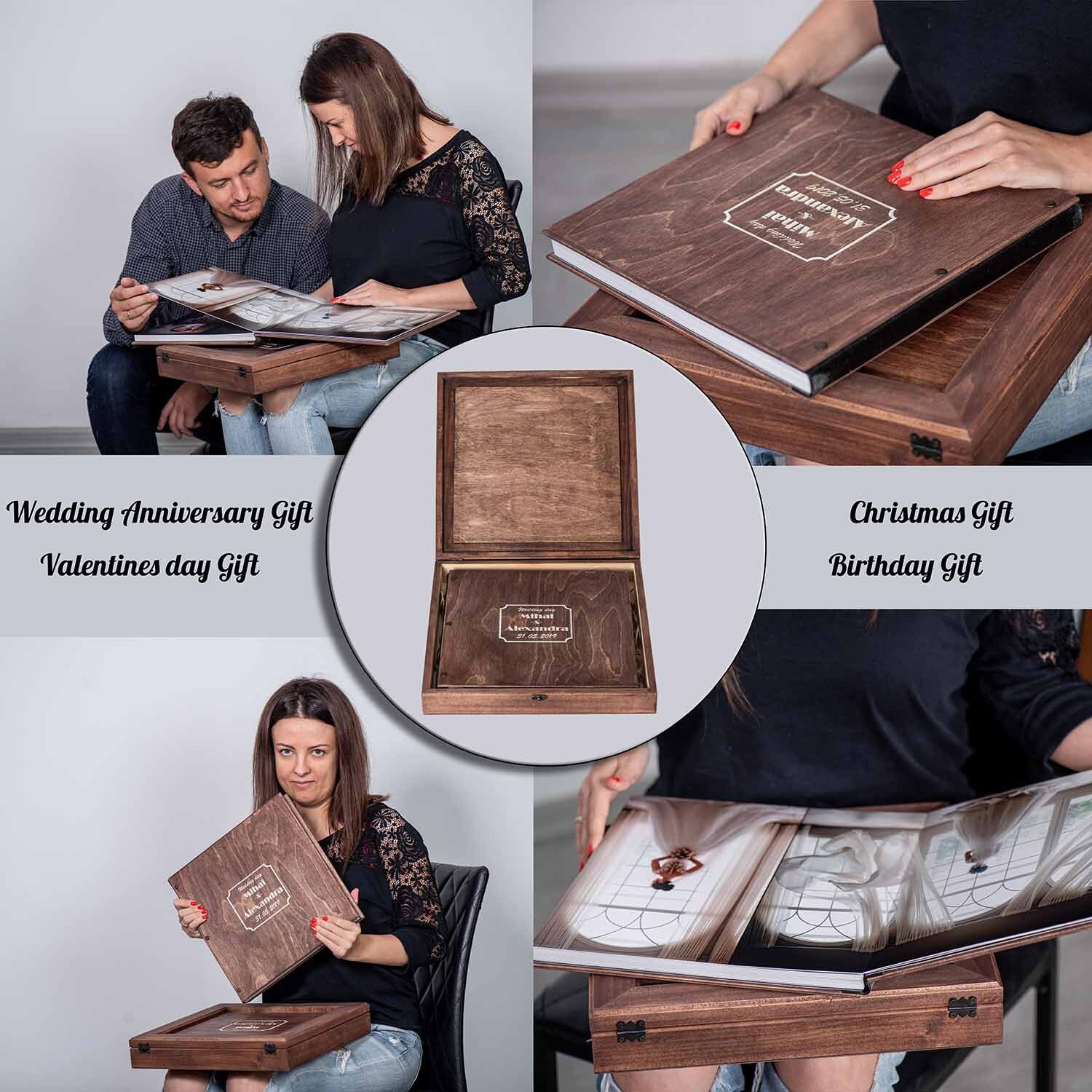 Big Wedding Photo Album With Custom Wooden Box, Photo Book