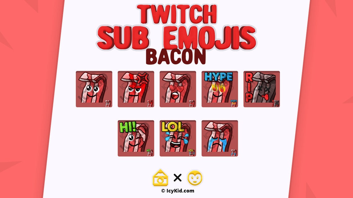 Twitch / Streaming Suscriptor Emotes Bacon Etsy