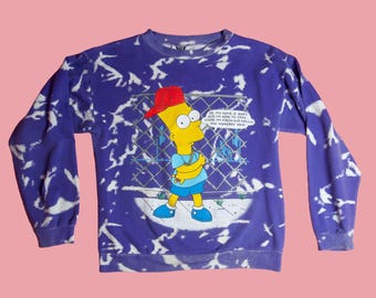 1990s BART SIMPSON Purple. Acid Wash Style Crewneck Sweater. Extra Small-Small