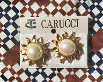 1990s NOS Sun, Faux Pearl, Clip on Earrings