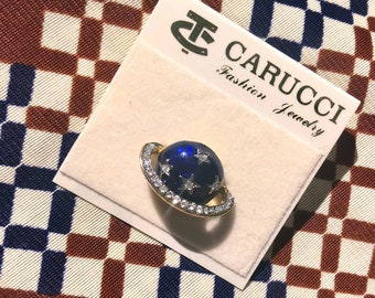 1980s-1990s NOS Blue Lacquered SATURN & Stars Rhinestone Pin