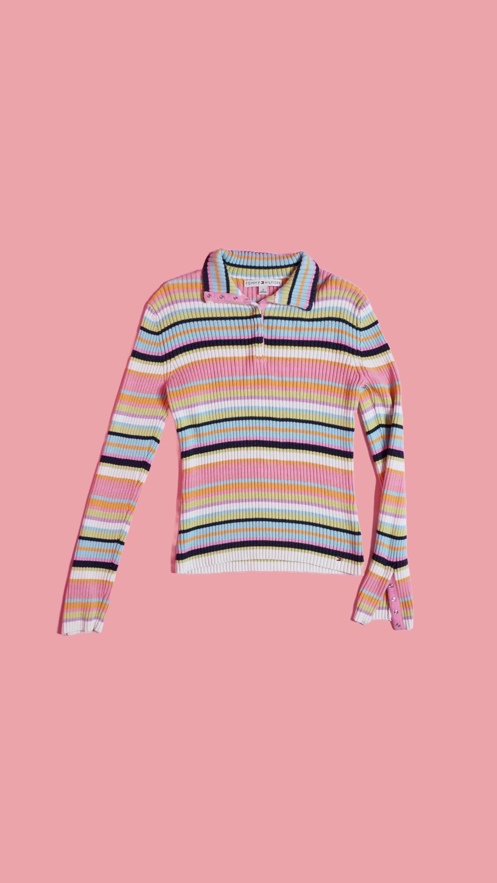トップス [ItalyVintage]80s MultiColor Turtleneck Vintage 80s Picamo Girls 12 Tunic Sweater Sparkle Thread