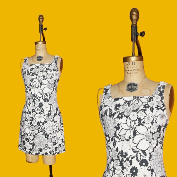 1990s y2k CITY TRIANGLES Black and White FLORAL Mini Dress. Extra Small small Etsy