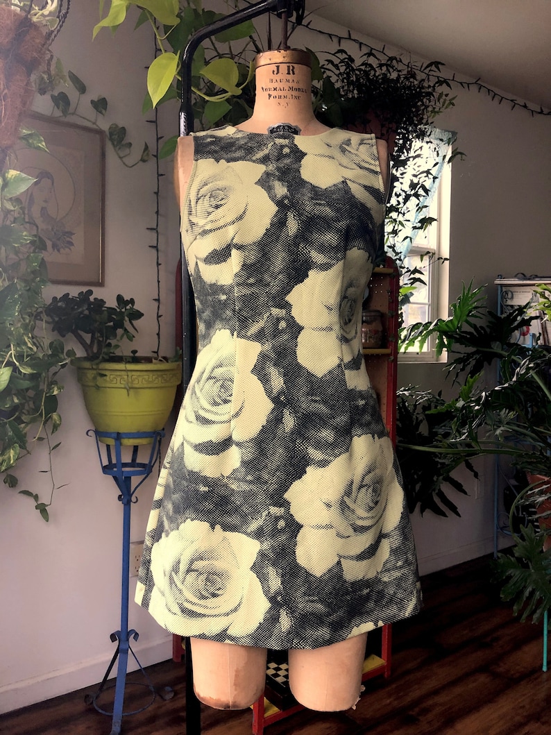 Medium Rose Digital Print OP ART 1990s-Y2K XOXO Pistachio Green Mini dress