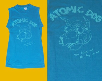 1980s ATOMIC Dog George Clinton PARLIAMENT FUNKADELIC. Robot Dog. Rare. Sleeveless Blue Muscle Tee. Small. As Is