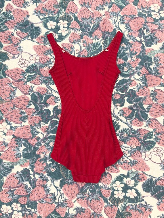 1940s Ribbed Tomato Red One Piece Swimsuit. XS-Sm… - image 3
