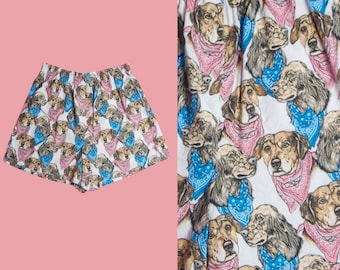 1990s JOE BOXER GIRLFRIEND! Puppy. Dogs in Bandanas Print. Kitsch. Novelty Print Boxer Style Shorts. Small-Medium