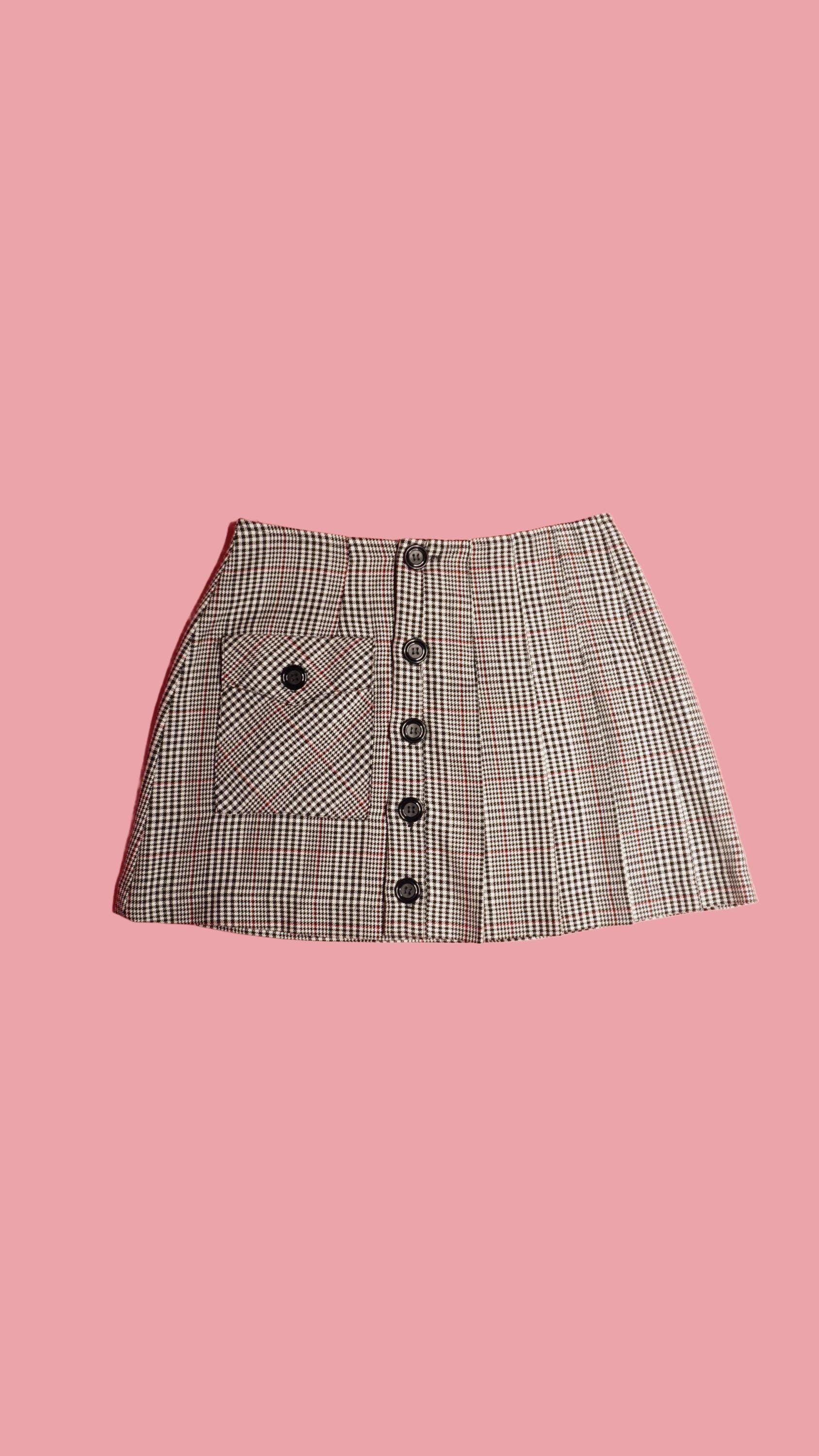 00s houndstooth &check stole′y2k 1990s-y2k. 2000s. XOXO Half Pleated. Button up HOUNDSTOOTH