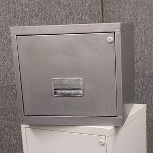 Bare metal industrial look filing cabinet lockable