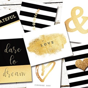 Printable Planner Karten mit inspirierenden Zitaten, Schwarz und Gold Journal Karten, Positive Thinking Karten, Sofort Download Vision Board Kit
