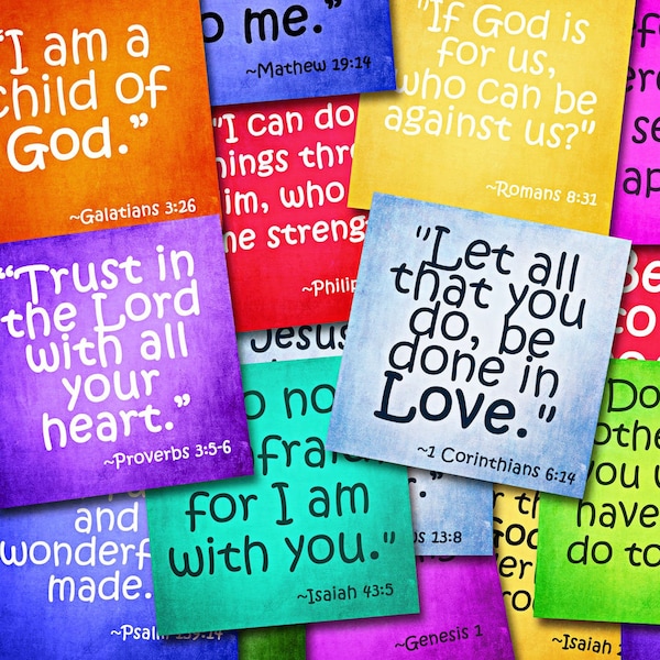 Prayer Cards for Kids, Printable Scripture Cards for Teens, Bible Verse Memory Cards, Daily Devotional Pocket Cards, INSTANT DOWNLOAD