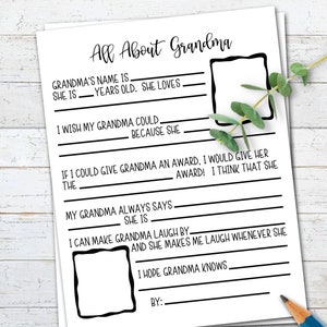 All About Grandma Interview, Unique Birthday Gifts from Grandkids, Creative Mother's Day Gift for Grandma from Grandchild, Instant Download