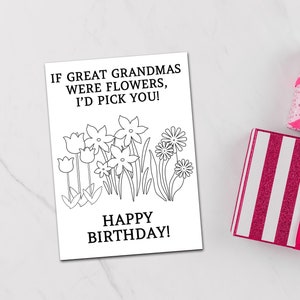 Cartão de aniversário para impressão para bisavó do neto, download instantâneo, cartão para colorir infantil, presente para bisavó da neta