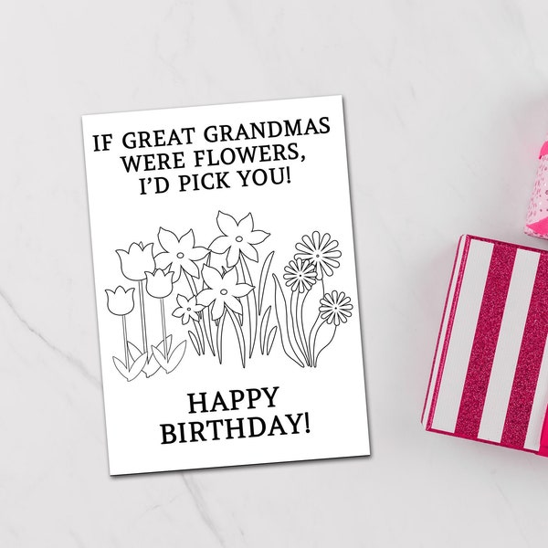 Printable Birthday Card for Great Grandma from Grandson, Instant Download, Kids Coloring Card, Gift for Great Grandmother from Granddaughter