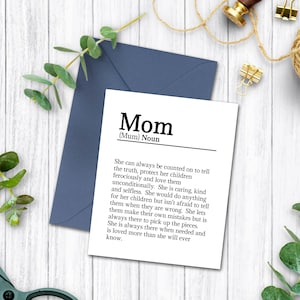 Cartão de definição de mãe, download instantâneo cartão de dia das mães para mãe da filha, cartão de aniversário imprimível para mamãe do filho, imprimir em casa