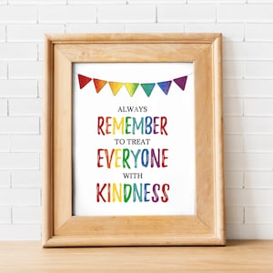 Printable Kindness Poster for Kids, Back to School Classroom Decoration, Teacher Sign, Inspirational Wall Art, Instant Download, Rainbow