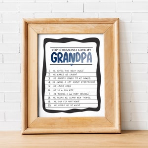 Opa Top 10 Liste, 10 Gründe, ich liebe dich, Vatertagsgeschenk vom Enkelkind, Druckbare Opa Geburtstagskarte, Füllen Sie die Rohlinge Aktivität