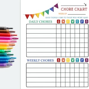 Printable Chore Chart for Kids, Instant Download, Reward Charts, Positive Behaviour Tracker, Homeschool Idea, Responsibility checklist