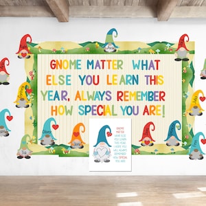 Gnome Classroom Bulletin Board Art,  Printable Back to School Poster,  Rainbow Wall Art, Instant Download, Kindergarten Class Decor