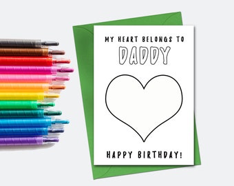 birthday coloring card for daddy downloadable birthday card etsy