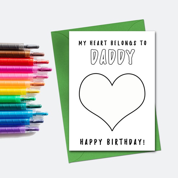Birthday Coloring Card for Daddy, Downloadable Birthday Card from Daughter, Printable 4x6 5x7 Birthday Cards, Kids Craft Idea